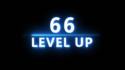 Neon level up 66 number illustration. Neon next level.  Neon level up text on black background.