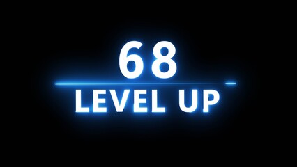 Neon level up 68 number illustration. Neon next level.  Neon level up text on black background.