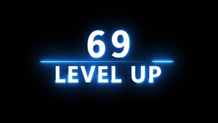 Neon level up 69 number illustration. Neon next level.  Neon level up text on black background.