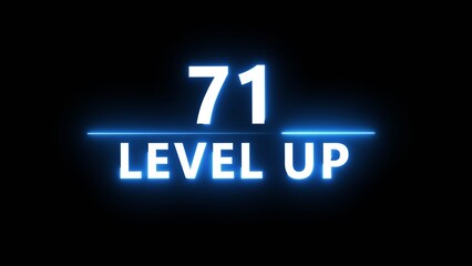 Neon level up 71 number illustration. Neon next level.  Neon level up text on black background.