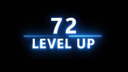 Neon level up 72 number illustration. Neon next level.  Neon level up text on black background.