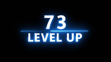 Neon level up 73 number illustration. Neon next level.  Neon level up text on black background.