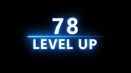 Neon level up 78 number illustration. Neon next level.  Neon level up text on black background.