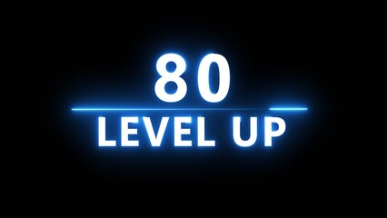 Neon level up 80 number illustration. Neon next level.  Neon level up text on black background.