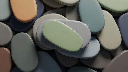 Abstract smooth pebble forms, neutral toned rendering with soft shadows