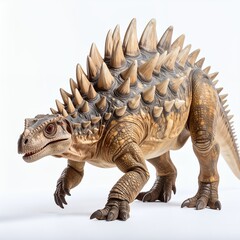 Fototapeta premium Kentrosaurus dinosaur toy with detailed scales on a plain white background