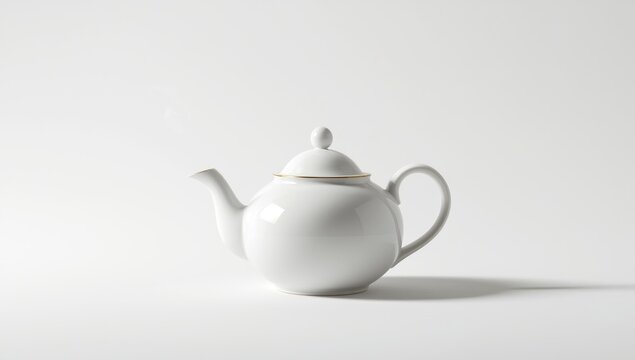 White porcelain teapot isolated on a plain background, designed for tea preparation or retail presentation