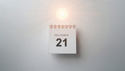 Date calendar featuring winter solstice and sun on bright backdrop for layout, seasonal transition recognition