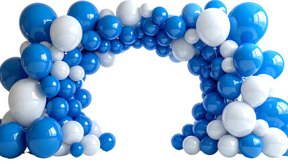 Fototapeta premium Vibrant arch composed of white & blue balloons, creating a celebratory or festive entrance