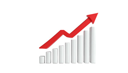 3D graph with red arrow indicating upward trend, representing growth and progress