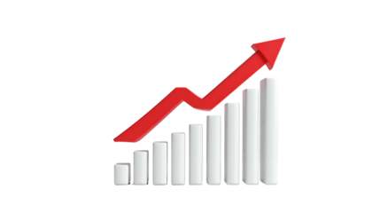 3D graph with red arrow indicating upward trend, representing growth and progress