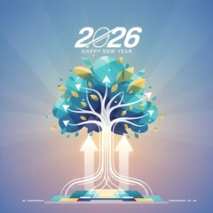 abstract background with tree and flowers New Year template