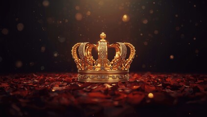 Autumn scene with a royal crown illuminated against a dark backdrop, highlighting seasonal color and metallic texture