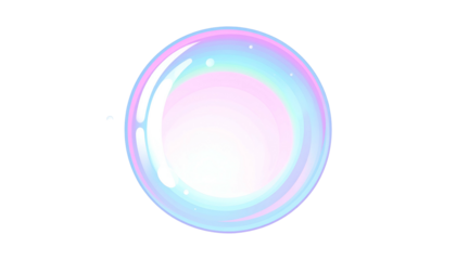 A large, iridescent bubble floats against a stark black background, reflecting light
