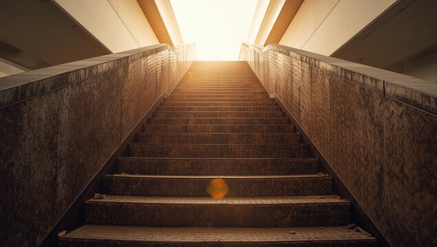 Metal staircases on a sunny overpass featuring deteriorating etched designs, urban transportation setting