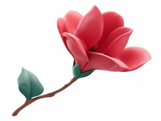 Red magnolia flower icon on white background