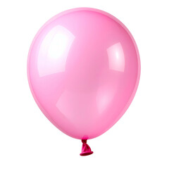 A glossy, round pink balloon floats against a stark black background, tightly knotted