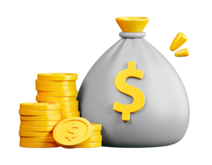 PNG Money bag 3d pile of money and pile of coins, illustration of savings, investment and payments on transparent background