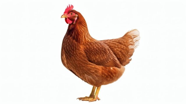 Brown Hen Isolated Farm Fresh Fowl on White with Rustic Poultry Portrait.