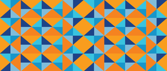Vibrant Orange Blue Teal Geometric Triangle Seamless Pattern Background - Modern Abstract Mosaic Vector Texture, geometric pattern.