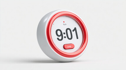 Round digital countdown timer with red bezel showing 901