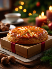 Galette des rois cake on gift box for epiphany
