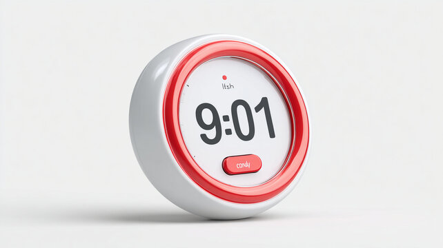 Round digital countdown timer with red bezel showing 901