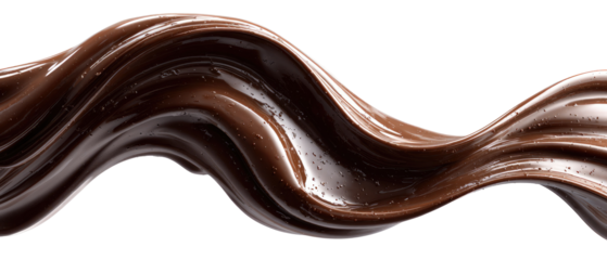 Dark chocolate liquid flowing in sinuous waves against a black background