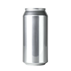 A sleek, vertical silver aluminum can isolated against a stark black background