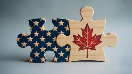Interlocking puzzle pieces of USA and Canada