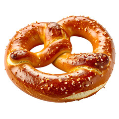 A close-up studio shot of a perfectly formed soft pretzel on a black background