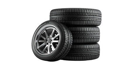 Stack of four tires with one individual tire. The background is solid black