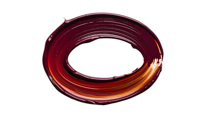 An oval painted with thick, swirling strokes of crimson and gold against a black background