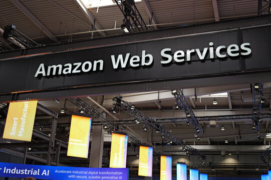 Hannover, Germany - April 3, 2025: AWS in Hannover - Amazon Web Services is a subsidiary of Amazon that provides on-demand cloud computing platforms and APIs