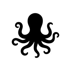 Simple black octopus silhouette illustration with eight swirling tentacles