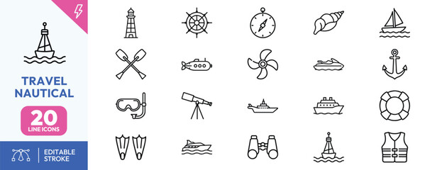 Nautical Travel Icons Set for Navigation and Ocean Activities © Deezora
