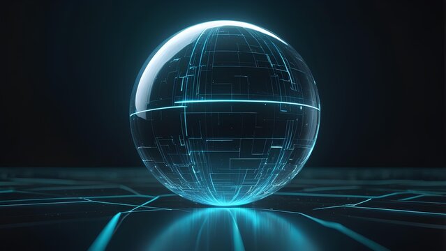 Futuristic glowing sphere with intricate digital circuitry, symbolizing technology and data - Powered by Adobe