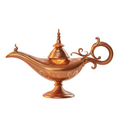 Golden ornate lamp with intricate on a white background