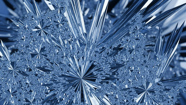 Close Up Macro Shot of Blue Ice Crystals Showing Intricate Geometric Patterns and Sharp Edges