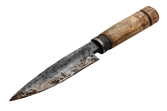 Rusty antique knife with wooden handle