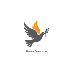 Fototapeta premium Peace dove icon with olive branch, minimalist bird symbol representing harmony, hope, freedom, truce, spirituality and anti war message