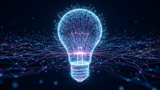 A glowing blue lightbulb with a network of connections represents innovation and creativity in a digital world. - Powered by Adobe