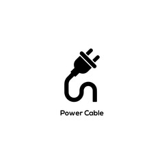 Black Power Cable Plug Icon for Electricity, Energy Supply, Charging Devices, Electrical Safety and Modern Minimal Logo Design Concept

