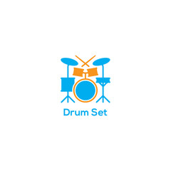 Colorful drum set icon, flat percussion kit illustration, modern music band instrument vector design isolated on clean white background

