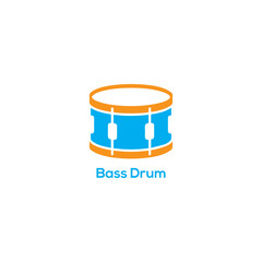 Colorful bass drum instrument icon, flat percussion symbol vector illustration isolated on white background for web and print design

