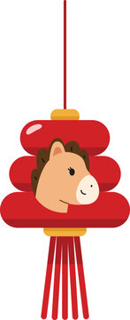 Horse Chinese New Year Red Lantern Illustration