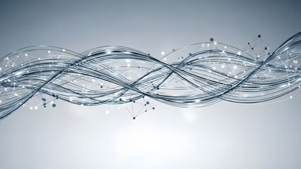 A futuristic abstract illustration of swirling lines and dots on a gradient background