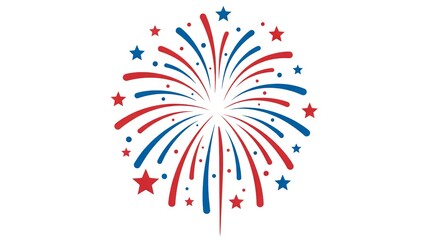 Happy New Year Fireworks Display with Red and Blue Burst and Stars Isolated on White Background Festive Holiday Graphic