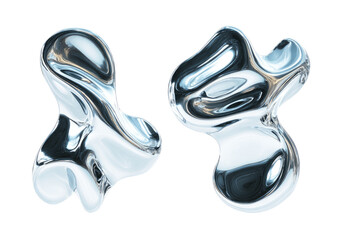 Two abstract, fluid forms, mirrored metal