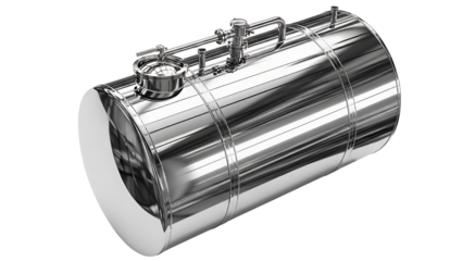 Sleek stainless steel cylindrical tank with a polished, reflective surface, ideal for industrial fluid storage and modern liquid containment solutions